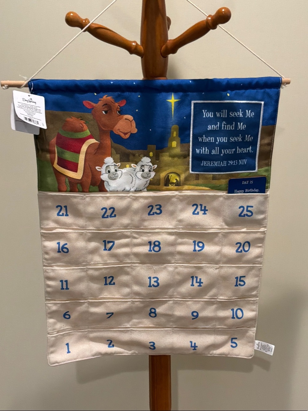 Faith-Based Advent Countdown Wall Hanging - Blue and Cream